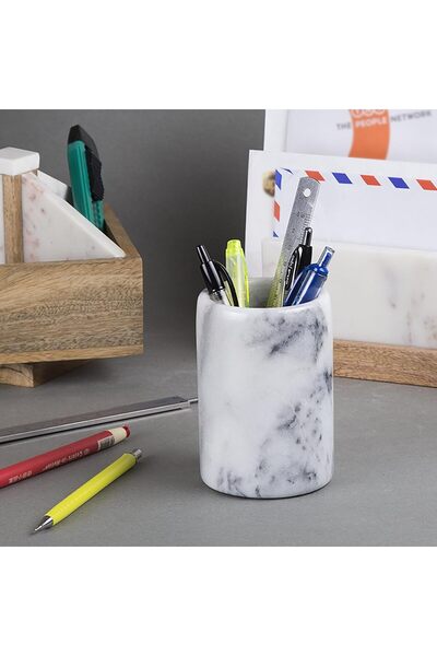 Generic Creative Home Marble Pen Holder 83001 — 3-1/4" Dia x 4-1/2" H, Off-White