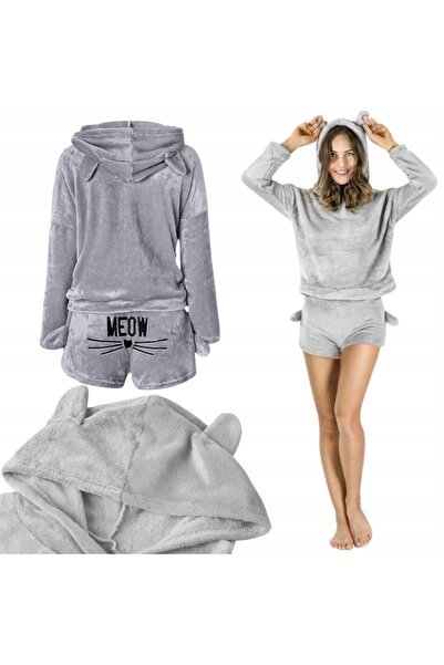 zola Women's fluffy pajamas, Zola, size L, sweatshirt and shorts, elastic waist, light gray