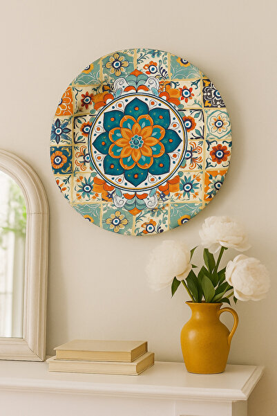 ATAGİFT HEDİYELİK Renkli Mandala Desenli Dekoratif Duvar - Servis Tabağı – Bohem Tarz Metal