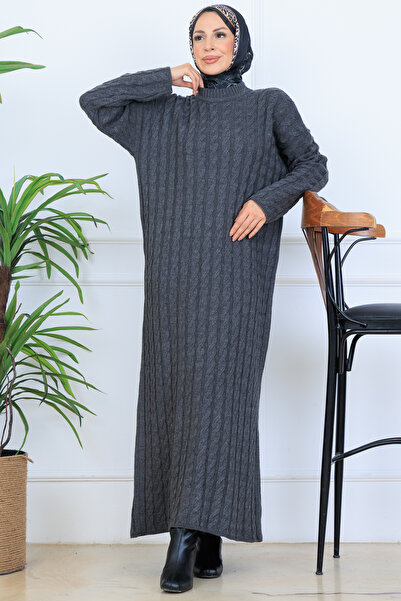 benguen Knitted Patterned Knitwear Dress N7082 Anthracite