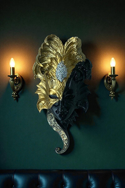 ay hediyelik Venedik Kuştüyü Maskeli Kadın Duvar Süsü - Dekoratif Polyester 1...