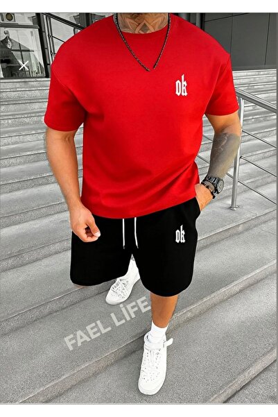 FAEL LİFE طقم ملابس للجنسين يتكون من تي شيرت وشورت بقصة واسعة وطباعة دي كيه