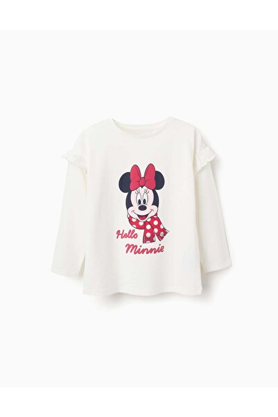 Ziddy Long sleeve cotton T-shirt with Minnie for girls, white
