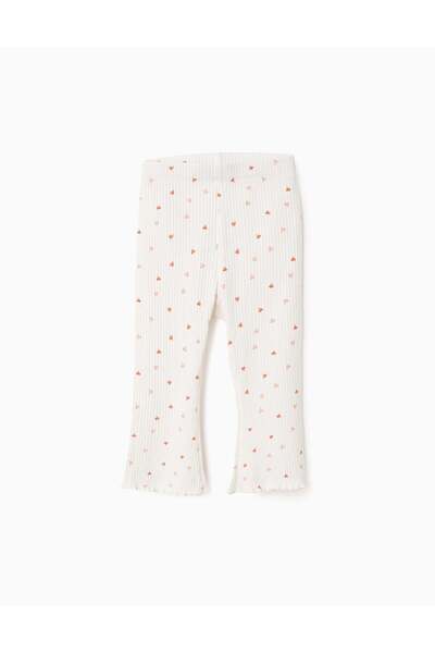 Ziddy Floral Ribbed Trousers with Wavy Finish for Baby Girls, Beige