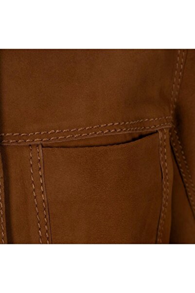 Desa Women's Tan Shirt Collar Buttoned Suede Jacket