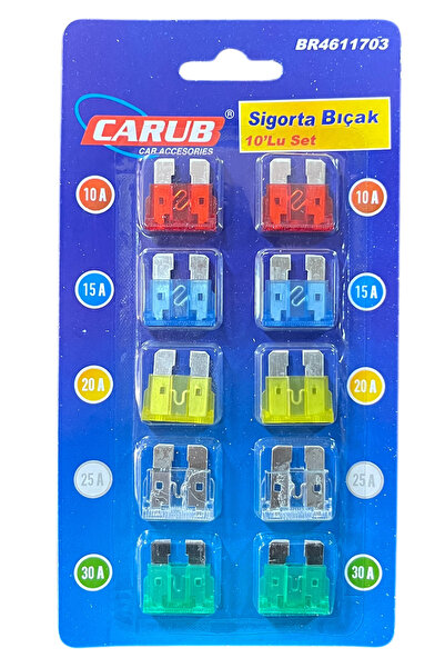 MOD10 BIÇAK SİGORTA SETİ KARIŞIK AMPER 10A 15A 20A 25A 30A (10'LU)
