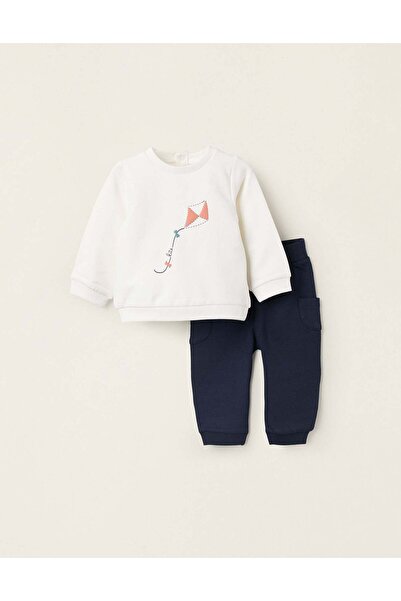 Ziddy Brushed Sweatshirt + Trousers for Newborns 'Kite', White/Blue