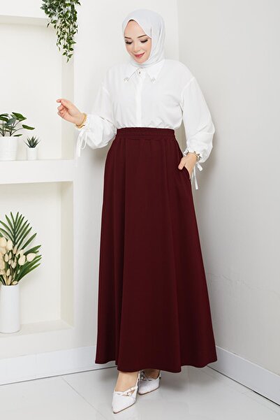 Günay Karaca Bordo Oşho Kumaş Kadın Etek Beli Lastikli 38 40 42 44 46 48 Bedenlere Uyumludur.