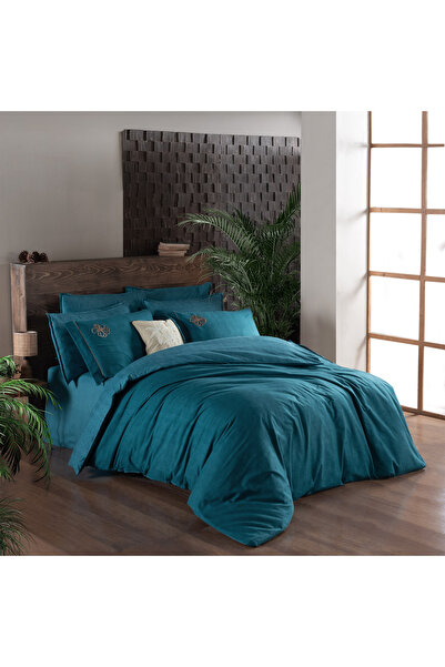 Sarev Ederlezi Turquoise Flannel Double Bed 100% Cotton Duvet Cover Set
