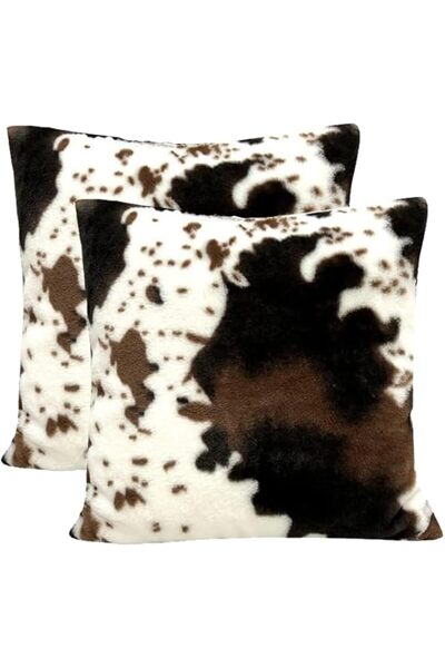 Generic TOMWISH Faux Fur Animal Print Pillow Covers, 18×18 in, Set of 2 (Black/White/Brown)