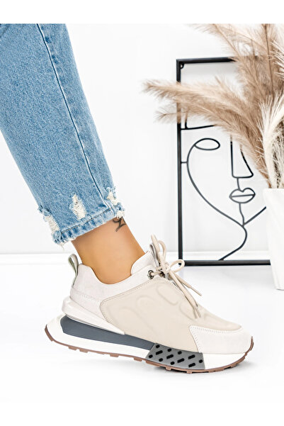 Pantoful Γυναικεία Αθλητικά Παπούτσια από Γνήσιο Δέρμα 5SZ12 Μπεζ