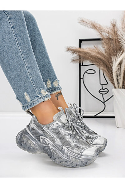 mei Pantofi Sport Dama cu Platforma 5WL83 Argintiu