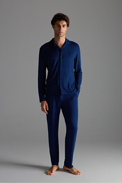 Syah Erkek Viskon Cepli Uzun Pijama Altı