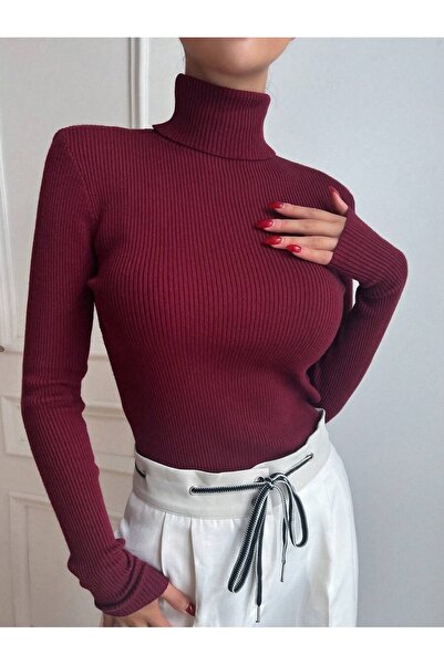 VASK Bluză pentru femei cu mânecă lungă, cu gât înalt material reiat basic