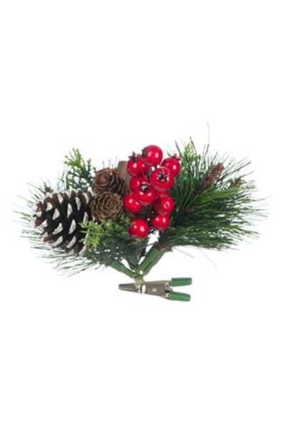 SHOPIENS Agrafă decorativă de Crăciun cu floare - crenguță de pin cu rodie și...