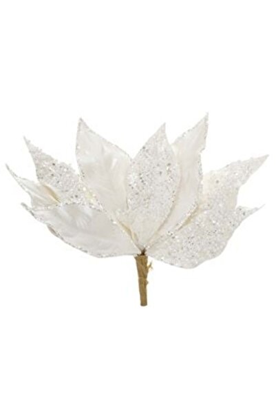 SHOPIENS Decorative Christmas Flower White with White Glitter Beads & Clip 27 cm