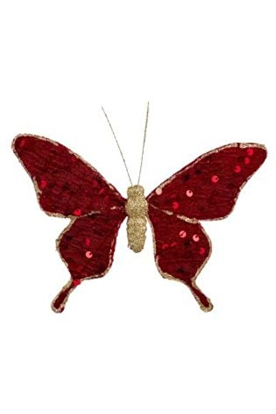 SHOPIENS Christmas Decorative Butterfly with Clip - Red Sequins & Gold Glitter 18 x 14 cm