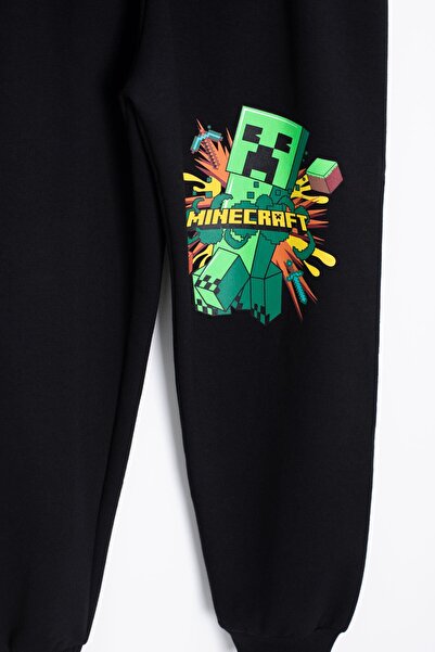 Cansın Mini Μαύρο αγόρι Χαρακτήρας με τύπωμα Σετ αθλητικής φόρμας με λαιμόκοψη 23324