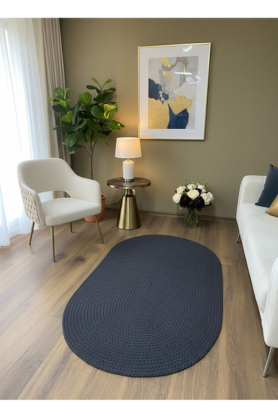 Rose'n Home JÜT ÖRGÜ-6 ANTRASİT El Örgüsü Jüt Hasır Halı Salon Mutfak Halısı ...