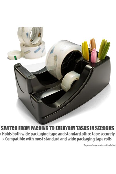 officemate Heavy Duty 2-in-1 Recycled Tape Dispenser, 2.5 cm & 7.6 cm, Black (96690)
