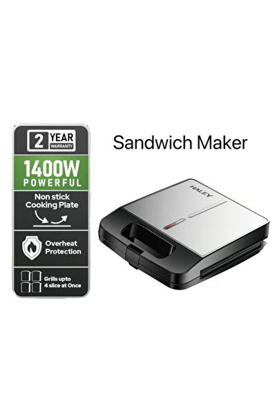 HALEY 1400W Sandwich & Panini Press – 4-Slice, Non-Stick, Cool-Touch, Safety Lock, Overheat Safe