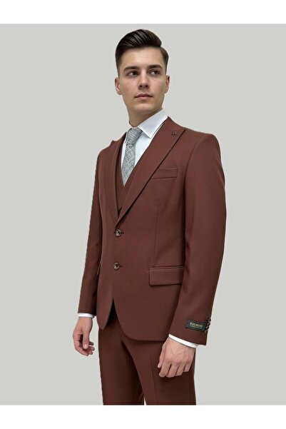 HERMOSE Tile Color Shawl Collar Vest Set Suit