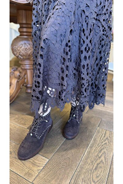 BABLACK Trok Detaylı %100 Hakiki Nubuk Deri Kadın Klasik Bot Acı Kahve