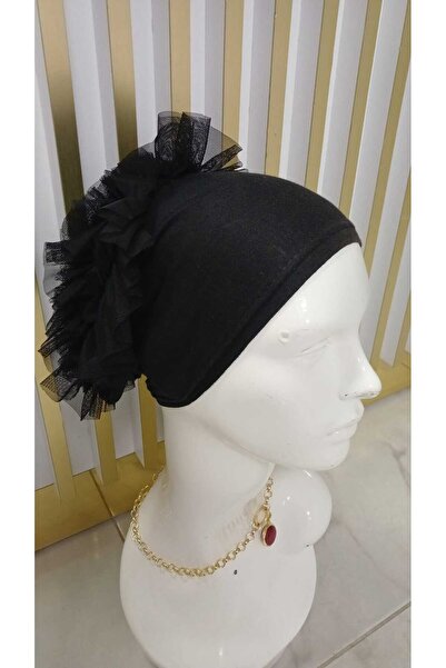 Eşarpevi Dikişli fırfırlı bone siyah büyük boy