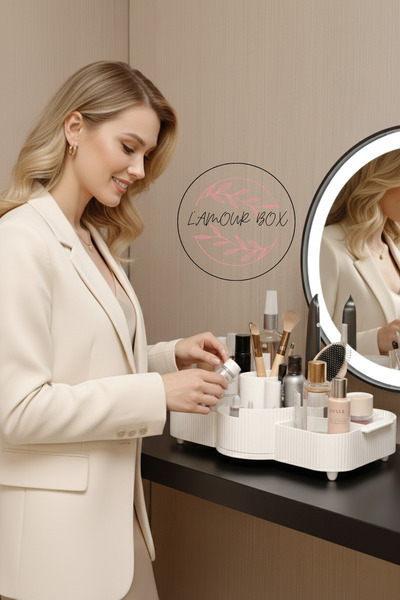 LAMOUR BOX MOLDSAN منظم مكياج لامور بوكس مع 11 قسمًا ودوران 360 درجة مع حامل ...