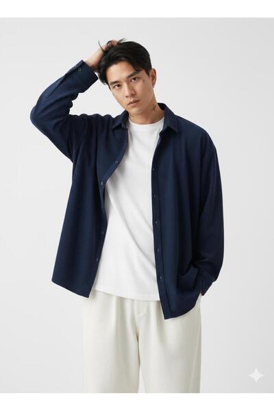 Serseri Erkek Kışlık Basic Oversize Lacivert Oduncu Kaşe Ceket