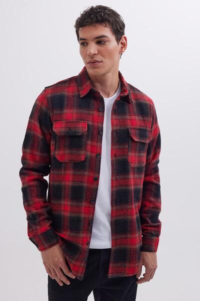 Tudors Men's Slim Fit slim fit double pocket flap sport collar plaid lumberjack shirt