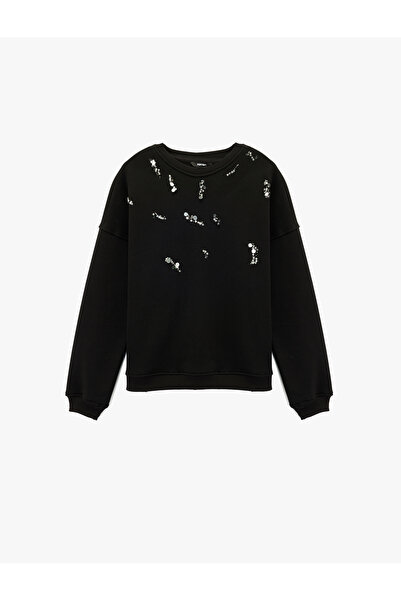 Koton Fleece-Lined Long Sleeve Crew Neck Sweatshirt with Sequin Detail