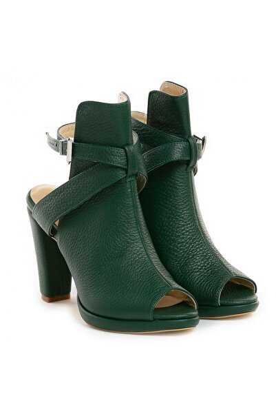 Vanilla Days Sandale din piele verde Bison cu toc bloc - toc de 9 cm, platfor...