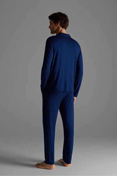 Syah Erkek Viskon Cepli Uzun Pijama Altı