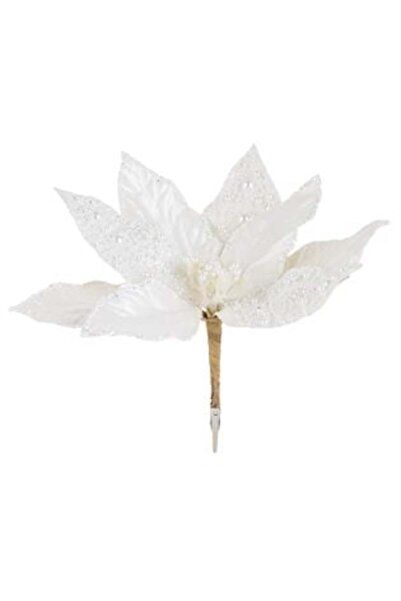 SHOPIENS Λευκό Χριστουγεννιάτικο Αλεξανδρινό Διακοσμητικό Λουλούδι με Χάντρες...