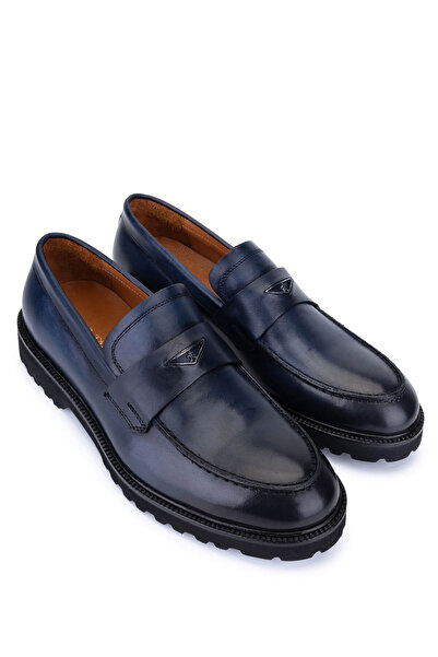 Tamer Tanca Men's Genuine Leather Navy Blue Loafers