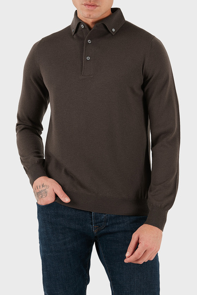 GRAN SASSO 100% صوف قصة ضيقة Düğmeli Polo Yaka Sweat للرجال POLO YAKA SWEAT 5...