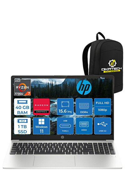 HP 255 G10 3Z6G3ES Ryzen 7 7730U 40 GB RAM 1 TB NVM SSD 15.6" FHD WİN11 PRO NOTEBOOK +OKATECH ÇANTA