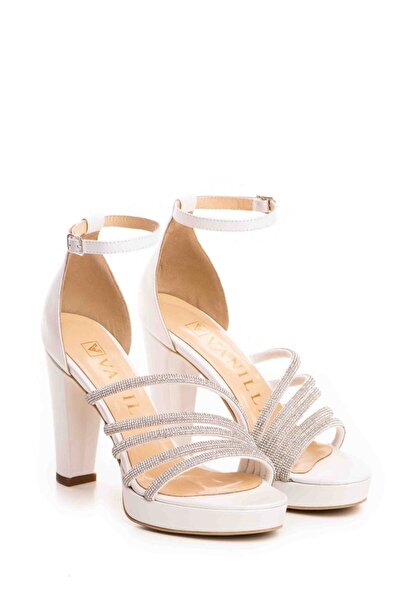 Vanilla Days Sandale Serena Bridal din piele albă cu perle și toc bloc