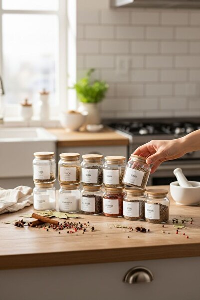 ANJEAHOME Loja 12-Piece 300 ml Glass Spice Jar Set |   Bamboo Lid & Label Included |   Healthy & Minimalist