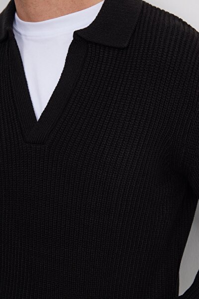 Tudors Men's Slim Fit Slim Fit Polo Neck Black Sweater