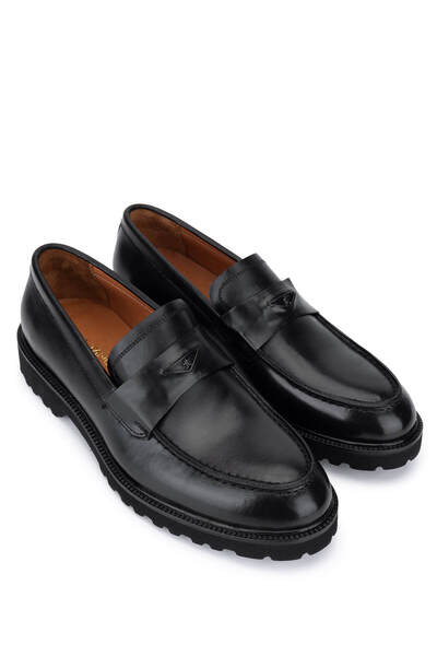 Tamer Tanca Men's Genuine Leather Black Loafer Shoes