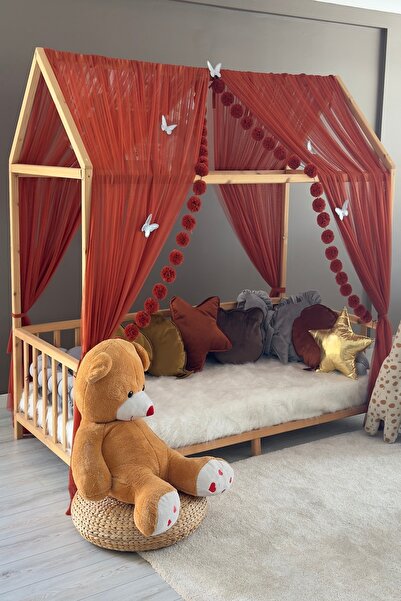 Miniden Tarçın Çift Perdeli Montessori Yatak Cibinliği Montessori Cibinlik