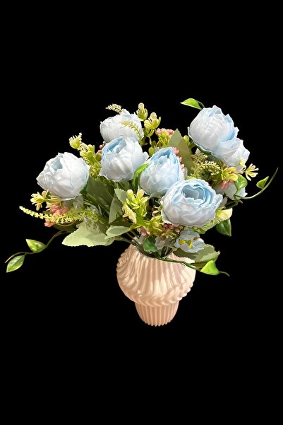 Perle Flowers 4'Lü Saksısız Açık Mavi Dekoratif Yapay Çiçek Buketi – Şakayık ve Papatya Aranjman Ev ve Masa Dekoru