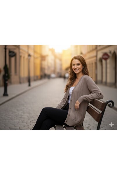 MADAM PARS V-Neck Buttoned Pocketed Long Knit Sweater Cardigan