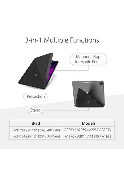 Moshi VersaCover Origami Folding Case & Stand for iPad Pro 12.9 (2020/2018) with Apple Pencil holder