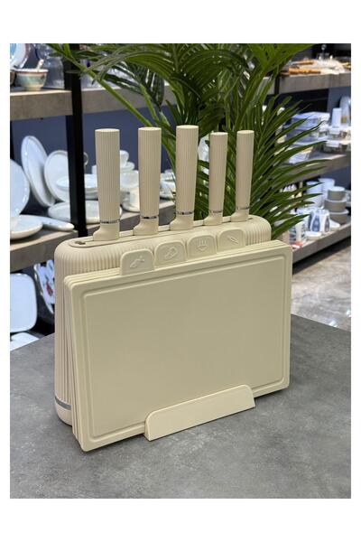 ACAR 10 Parça Kesim Tahtalı Bıçak Seti Krem