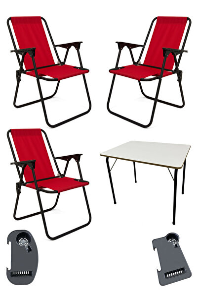 moniev Litea 3 Adet Kamp Sandalyesi Katlanır Piknik Sandalye ve Bardaklık Kır...