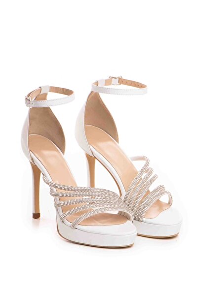 Vanilla Days Stiletto de mireasă Serena din piele albă cu accente de cristal