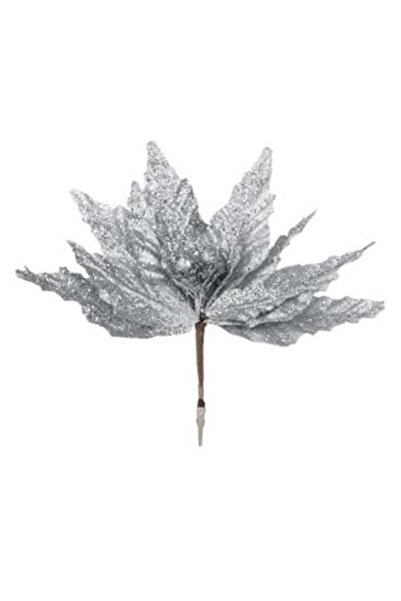 SHOPIENS Floare decorativă de Crăciun cu sclipici argintiu și clemă 26 cm